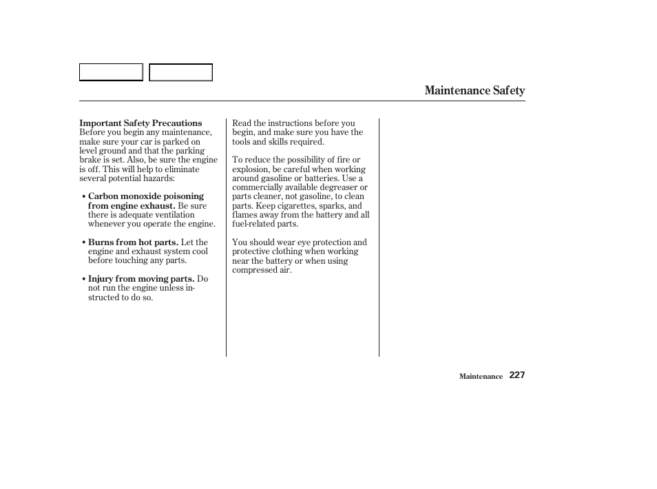 Maintenance safety | Acura 2003 CL - Owner's Manual User Manual | Page 230 / 355