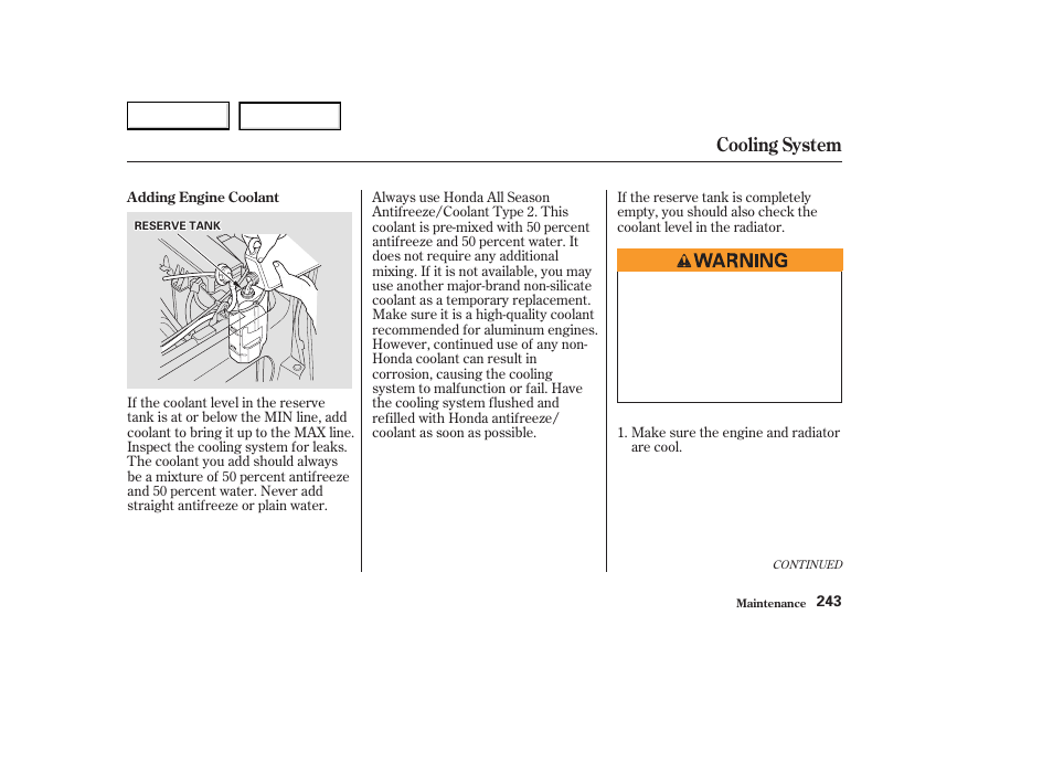 Cooling system | Acura 2003 CL - Owner's Manual User Manual | Page 246 / 355