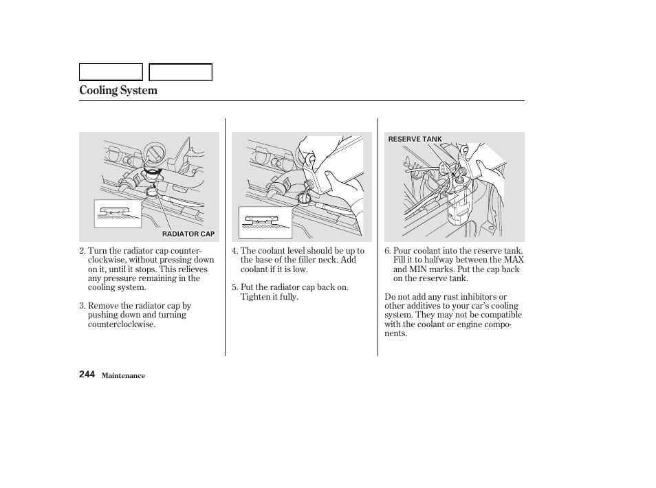 Cooling system | Acura 2003 CL - Owner's Manual User Manual | Page 247 / 355
