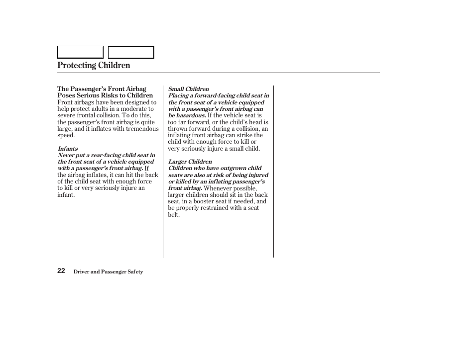 Protecting children | Acura 2003 CL - Owner's Manual User Manual | Page 25 / 355
