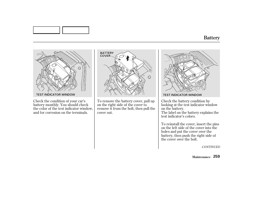 Battery | Acura 2003 CL - Owner's Manual User Manual | Page 262 / 355