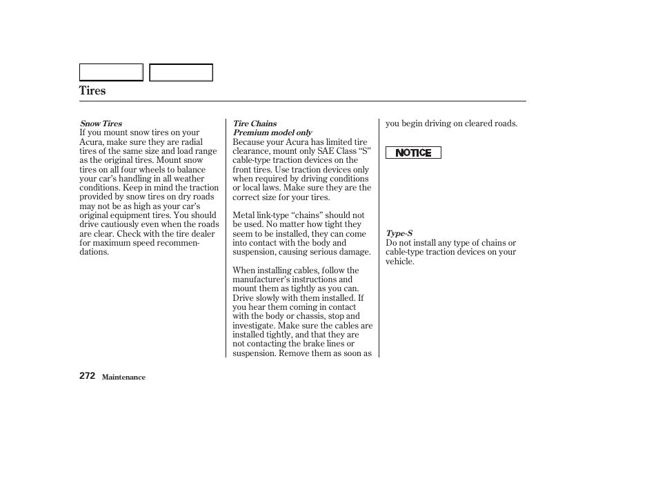 Tires | Acura 2003 CL - Owner's Manual User Manual | Page 275 / 355