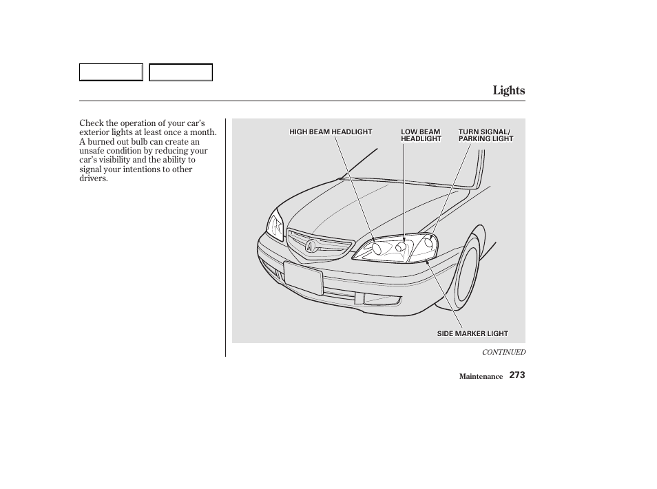 Lights | Acura 2003 CL - Owner's Manual User Manual | Page 276 / 355