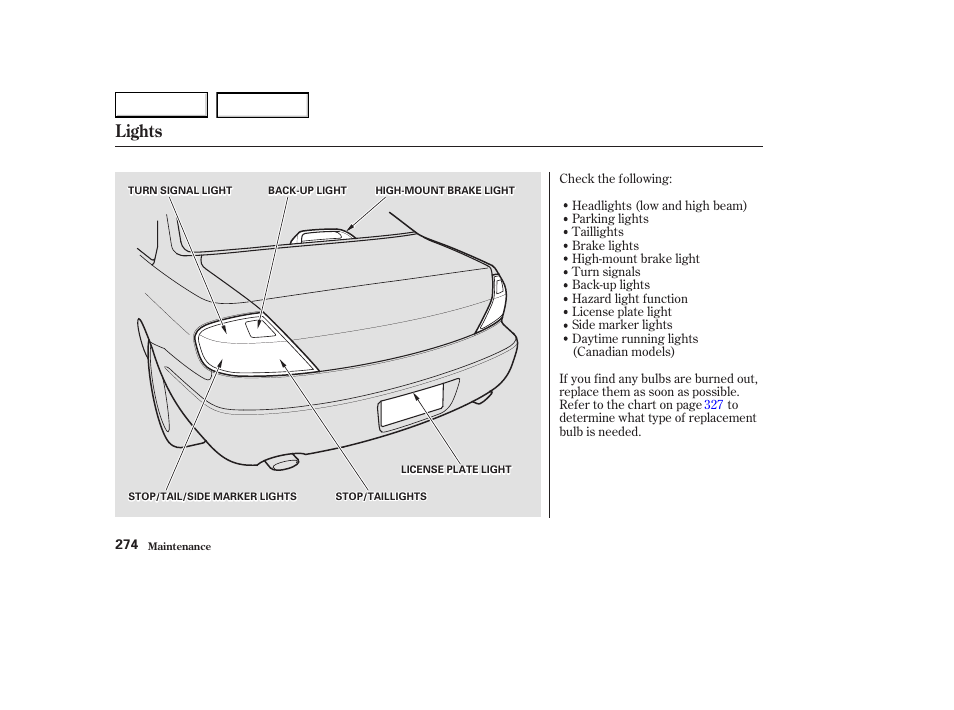 Lights | Acura 2003 CL - Owner's Manual User Manual | Page 277 / 355