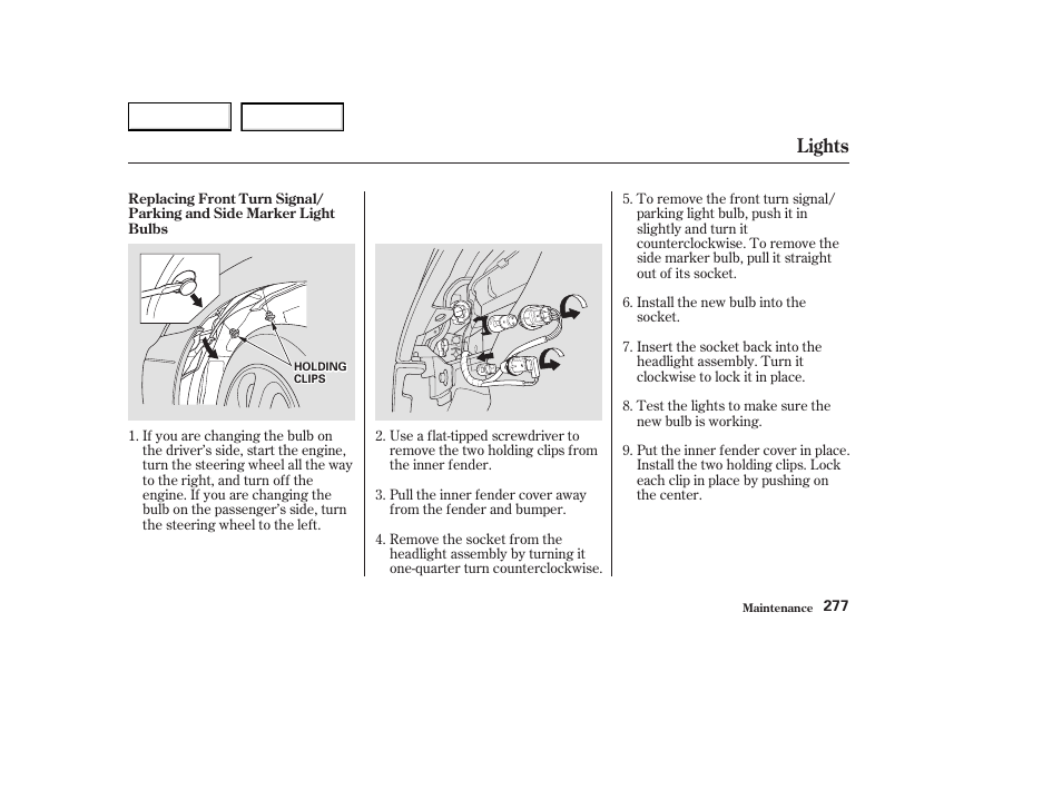 Lights | Acura 2003 CL - Owner's Manual User Manual | Page 280 / 355
