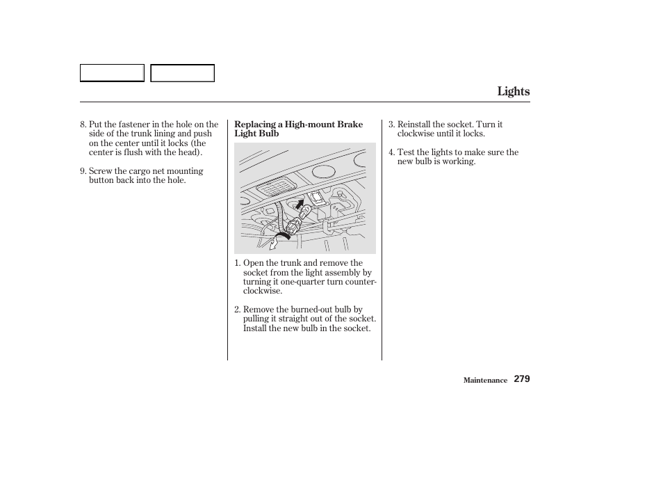 Lights | Acura 2003 CL - Owner's Manual User Manual | Page 282 / 355