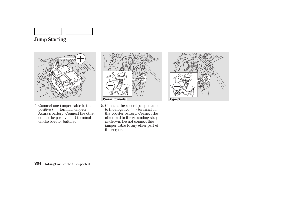Jump starting | Acura 2003 CL - Owner's Manual User Manual | Page 307 / 355