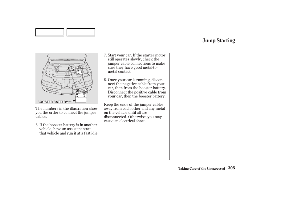Jump starting | Acura 2003 CL - Owner's Manual User Manual | Page 308 / 355
