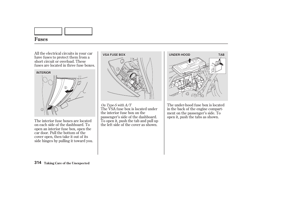 Fuses | Acura 2003 CL - Owner's Manual User Manual | Page 317 / 355