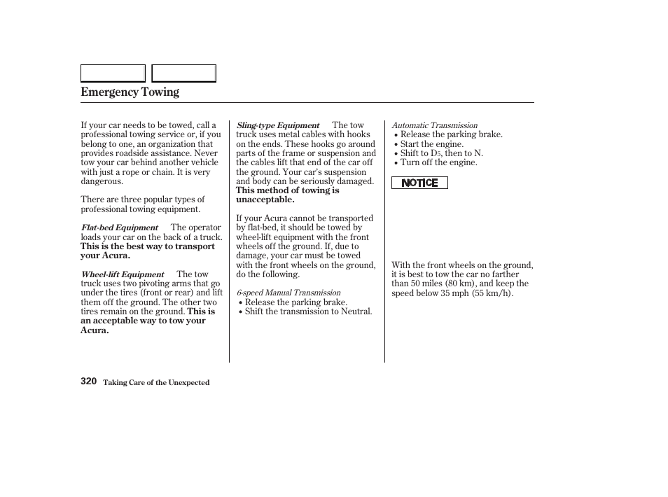 Emergency towing | Acura 2003 CL - Owner's Manual User Manual | Page 323 / 355