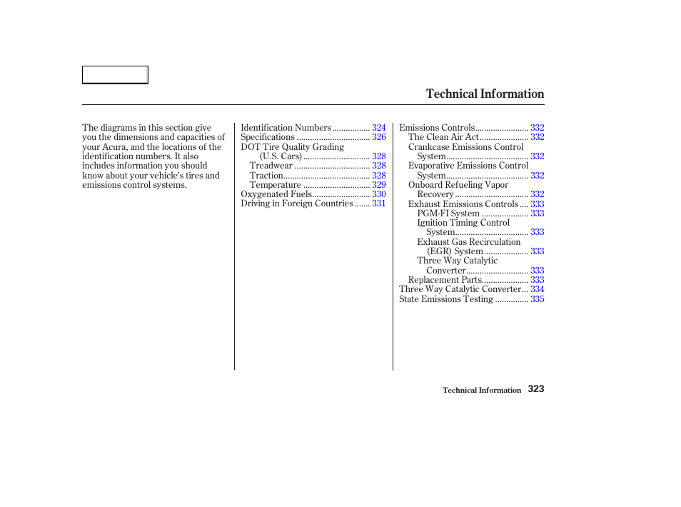 Technical information | Acura 2003 CL - Owner's Manual User Manual | Page 326 / 355
