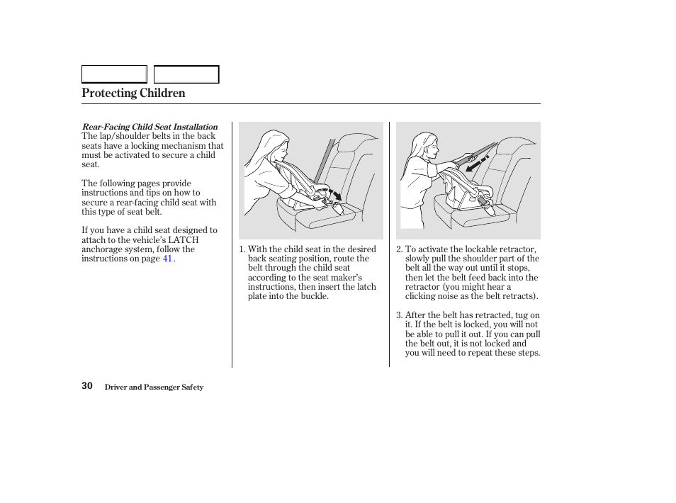 Protecting children | Acura 2003 CL - Owner's Manual User Manual | Page 33 / 355