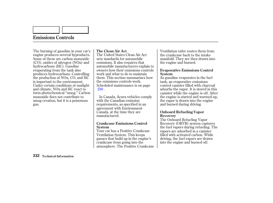 Emissions controls | Acura 2003 CL - Owner's Manual User Manual | Page 335 / 355