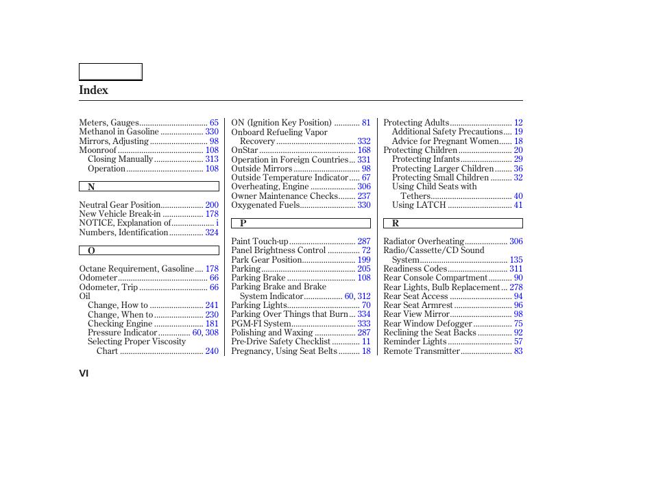 Index | Acura 2003 CL - Owner's Manual User Manual | Page 351 / 355