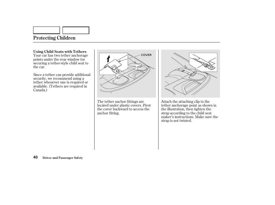 Protecting children | Acura 2003 CL - Owner's Manual User Manual | Page 43 / 355