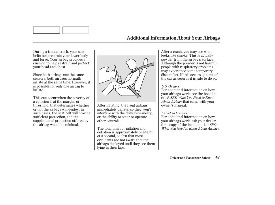 Additional information about your airbags | Acura 2003 CL - Owner's Manual User Manual | Page 50 / 355