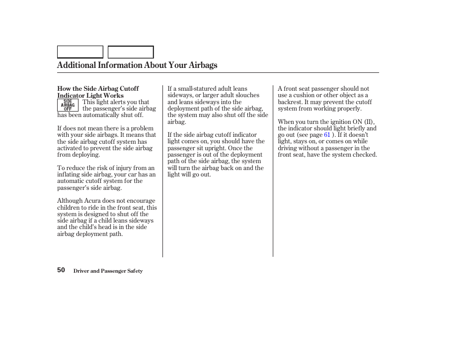 Additional information about your airbags | Acura 2003 CL - Owner's Manual User Manual | Page 53 / 355