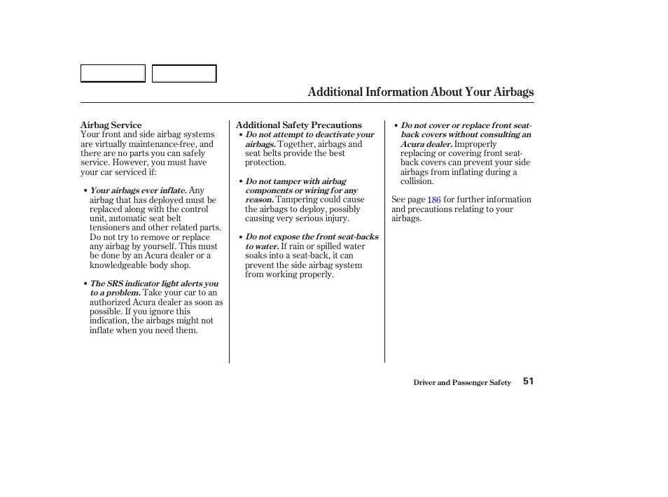 Additional information about your airbags | Acura 2003 CL - Owner's Manual User Manual | Page 54 / 355