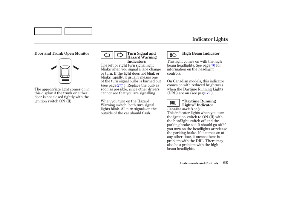 Indicator lights | Acura 2003 CL - Owner's Manual User Manual | Page 66 / 355