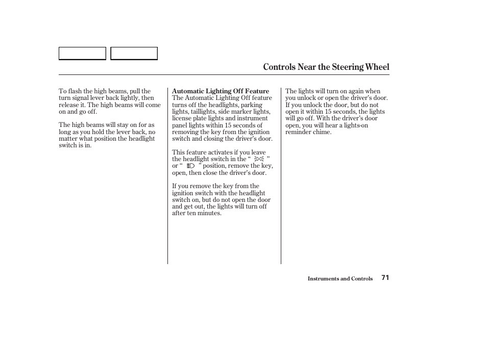 Controls near the steering wheel | Acura 2003 CL - Owner's Manual User Manual | Page 74 / 355