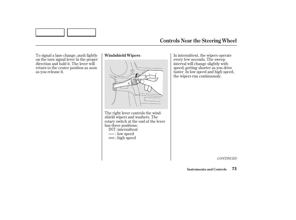 Controls near the steering wheel | Acura 2003 CL - Owner's Manual User Manual | Page 76 / 355