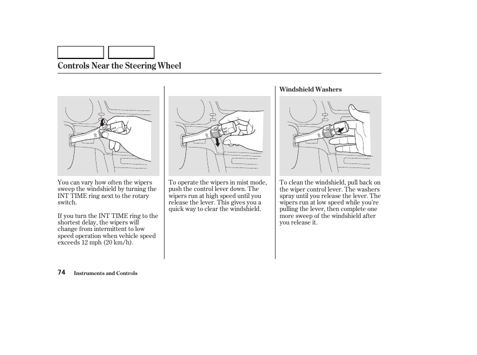 Controls near the steering wheel | Acura 2003 CL - Owner's Manual User Manual | Page 77 / 355