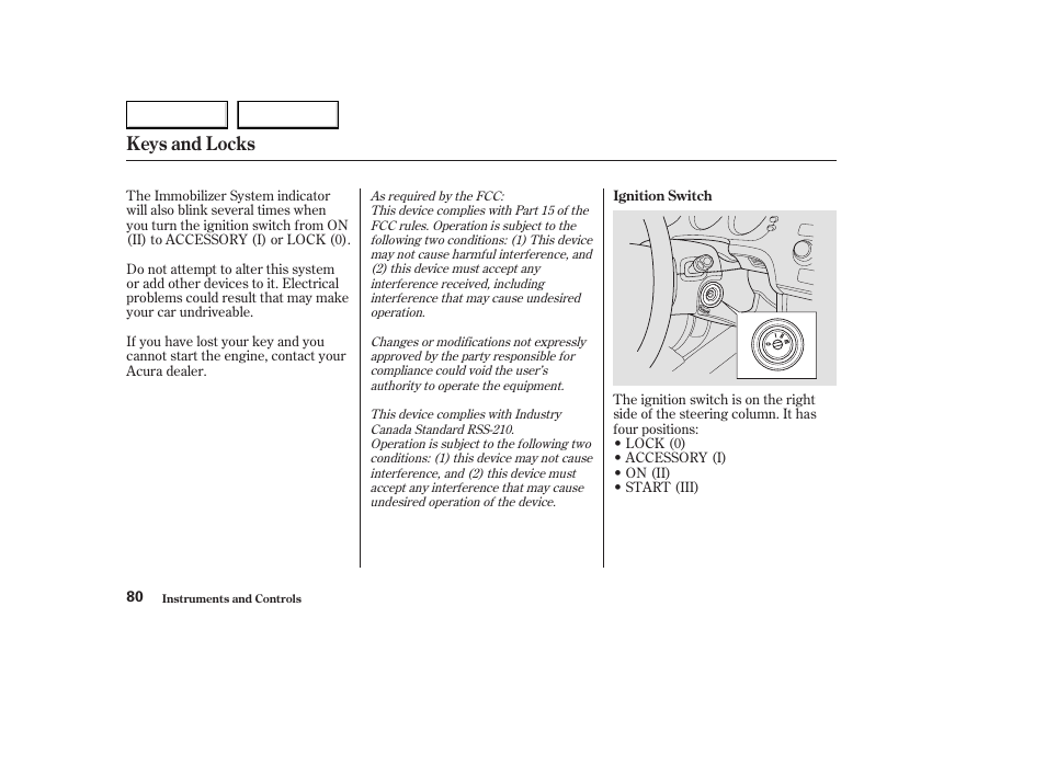 Keys and locks | Acura 2003 CL - Owner's Manual User Manual | Page 83 / 355
