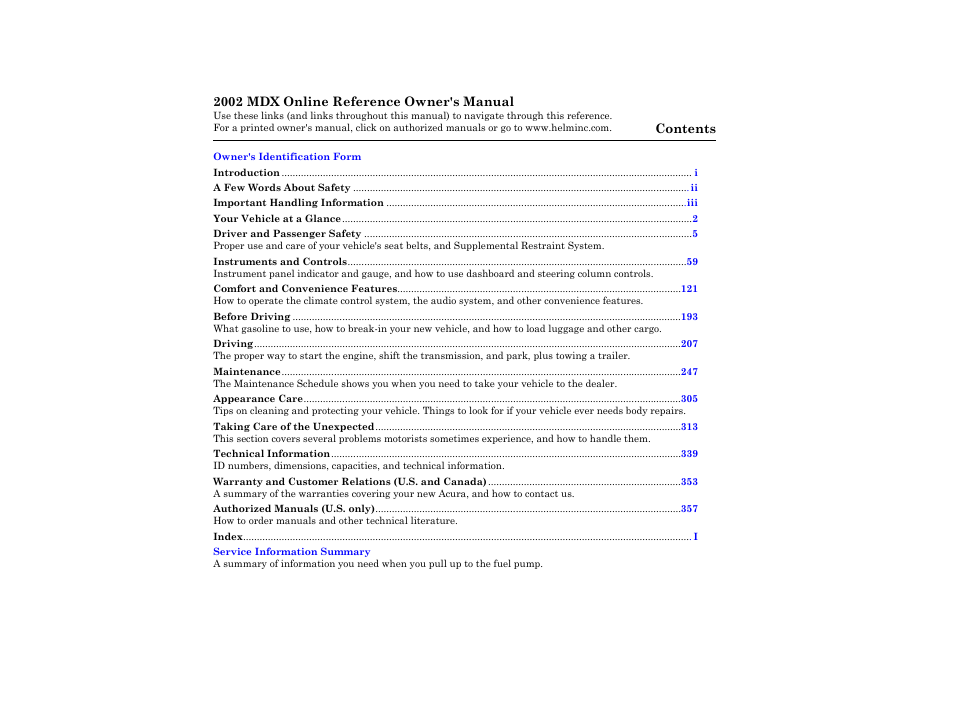 Acura 2002 MDX - Owner's Manual User Manual | 372 pages