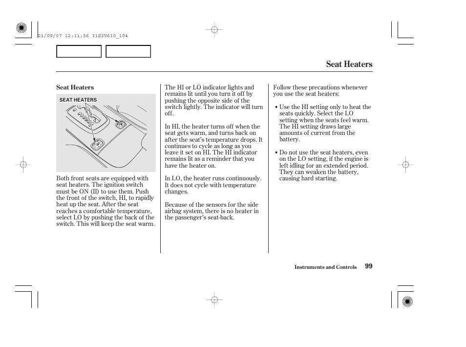 Seat heaters | Acura 2002 MDX - Owner's Manual User Manual | Page 103 / 372