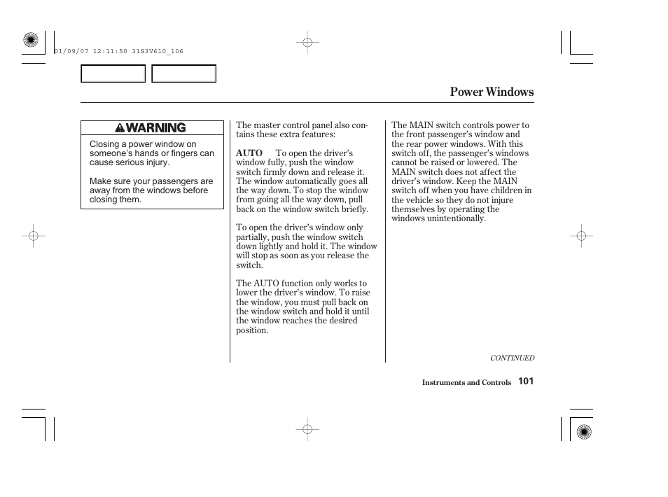 Power windows | Acura 2002 MDX - Owner's Manual User Manual | Page 105 / 372