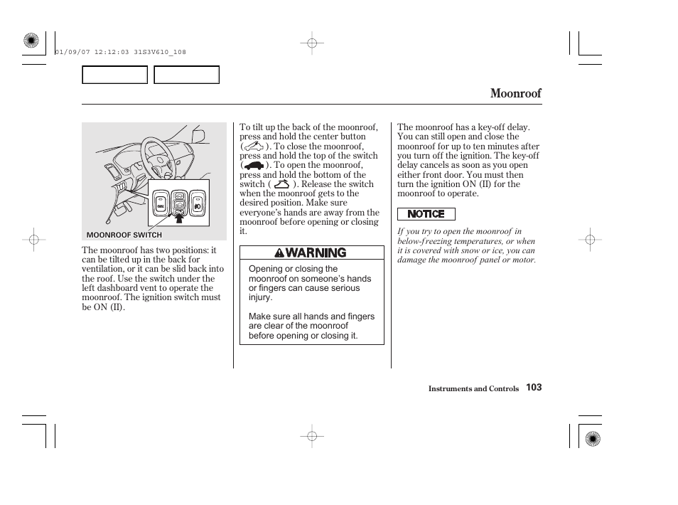 Moonroof | Acura 2002 MDX - Owner's Manual User Manual | Page 107 / 372