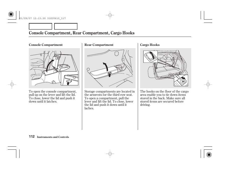 Console compartment, rear compartment, cargo hooks | Acura 2002 MDX - Owner's Manual User Manual | Page 116 / 372