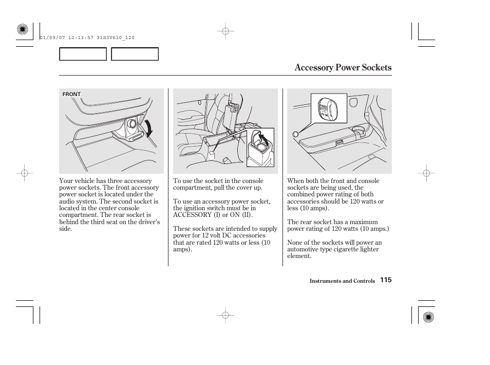 Accessory power sockets | Acura 2002 MDX - Owner's Manual User Manual | Page 119 / 372