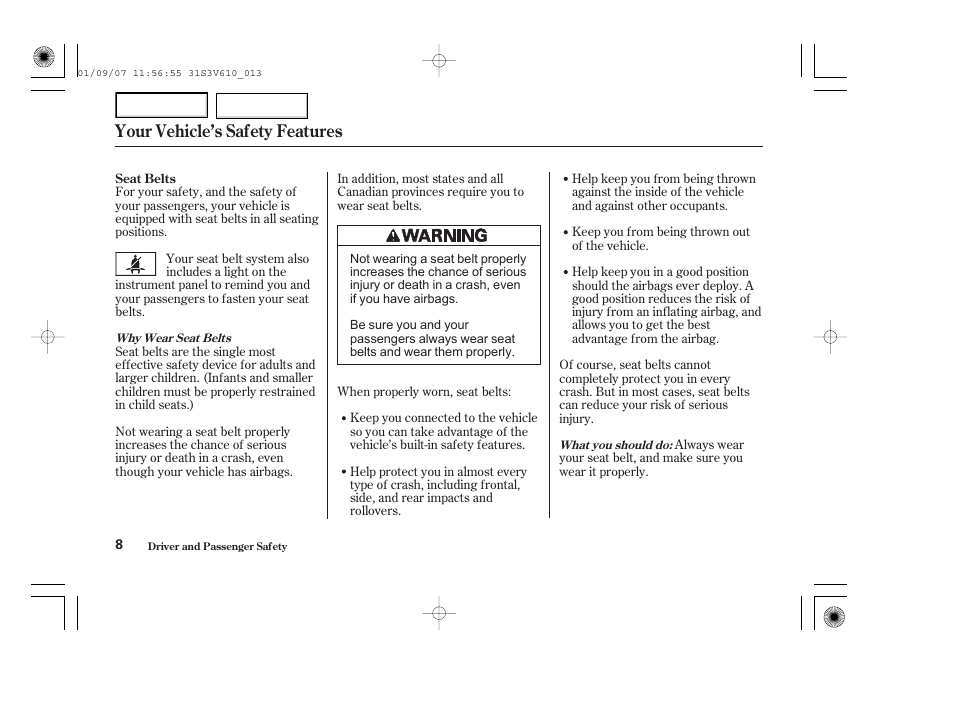 Your vehicle’s safety features | Acura 2002 MDX - Owner's Manual User Manual | Page 12 / 372
