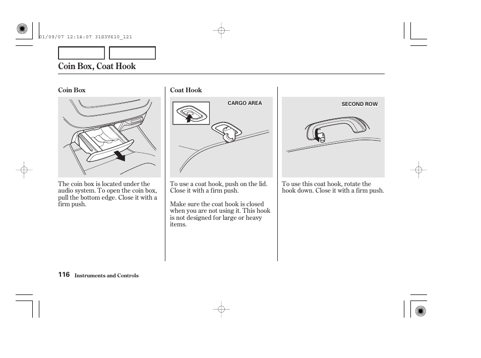 Coin box, coat hook | Acura 2002 MDX - Owner's Manual User Manual | Page 120 / 372