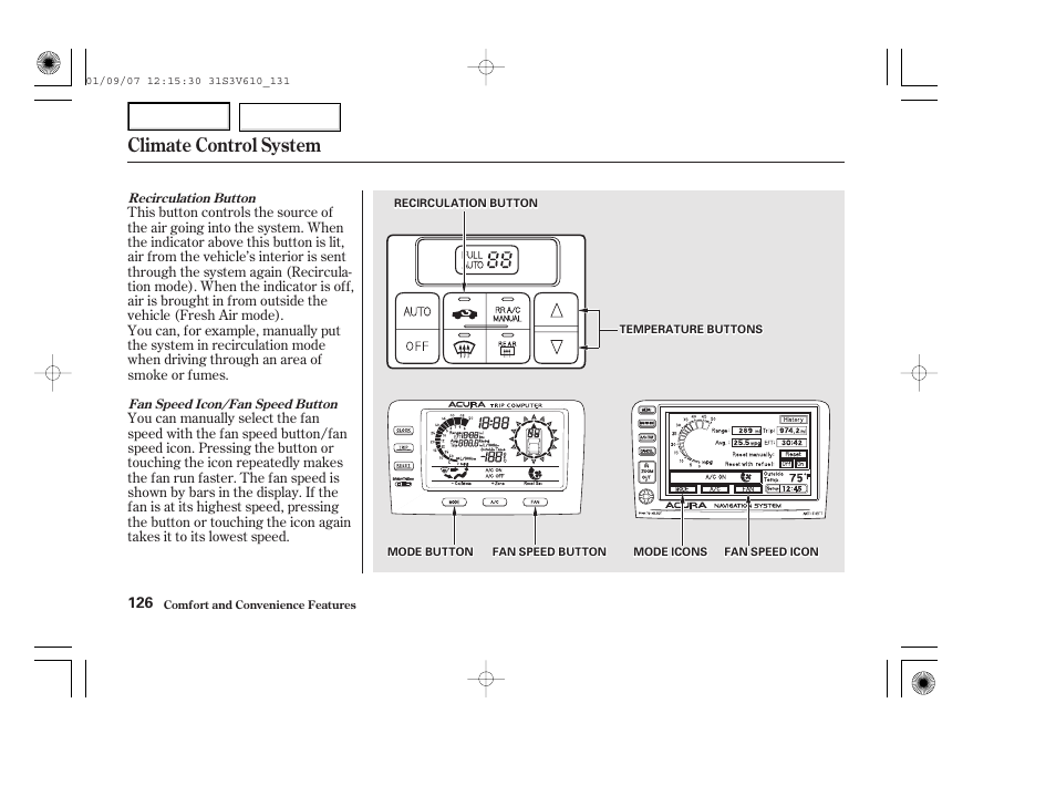 Climate control system | Acura 2002 MDX - Owner's Manual User Manual | Page 130 / 372