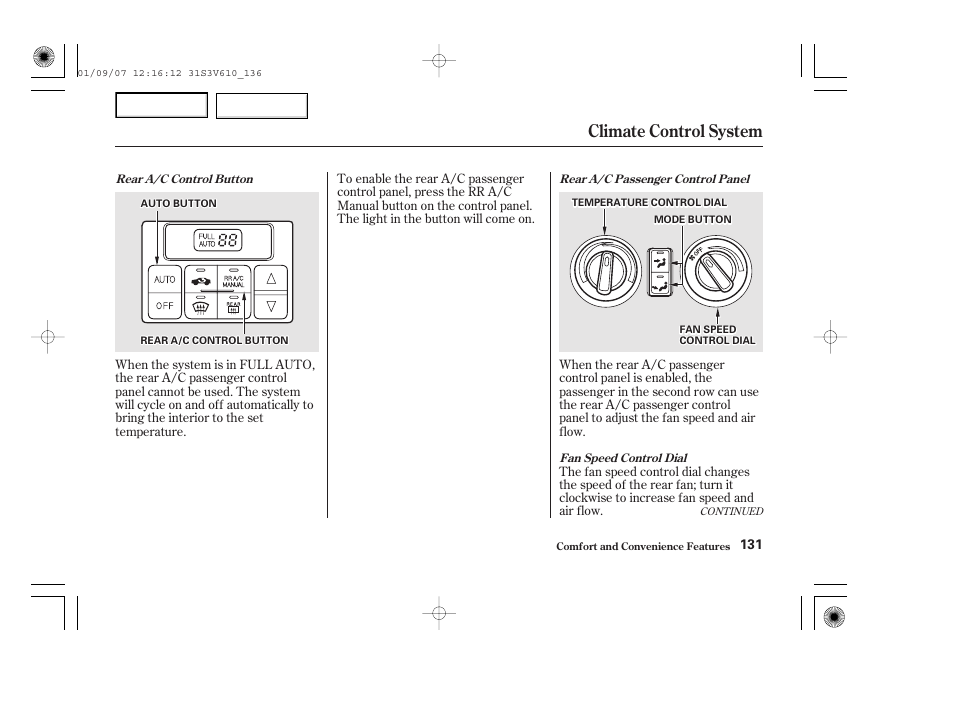 Climate control system | Acura 2002 MDX - Owner's Manual User Manual | Page 135 / 372