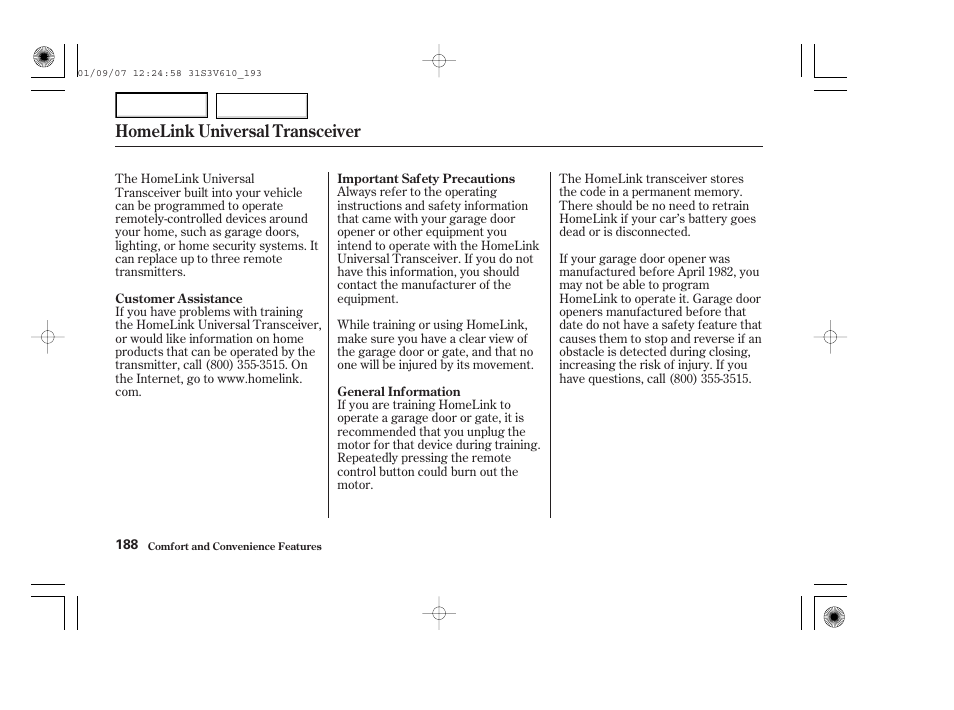 Homelink universal transceiver | Acura 2002 MDX - Owner's Manual User Manual | Page 192 / 372