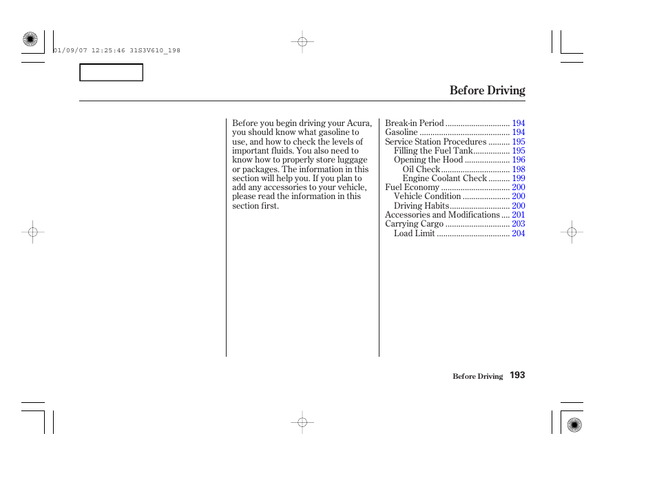 Before driving | Acura 2002 MDX - Owner's Manual User Manual | Page 197 / 372