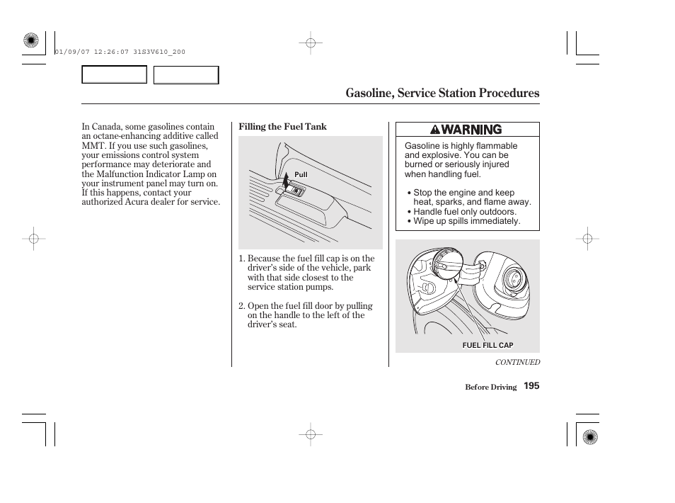 Gasoline, service station procedures | Acura 2002 MDX - Owner's Manual User Manual | Page 199 / 372