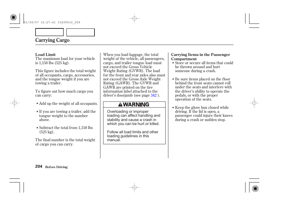 Carrying cargo | Acura 2002 MDX - Owner's Manual User Manual | Page 208 / 372
