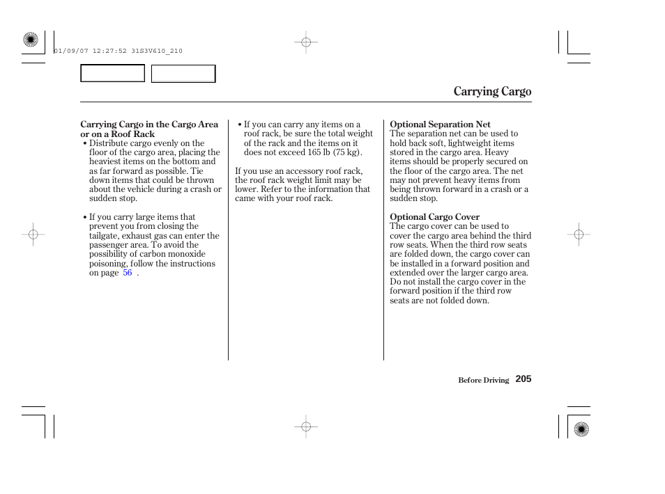 Carrying cargo | Acura 2002 MDX - Owner's Manual User Manual | Page 209 / 372