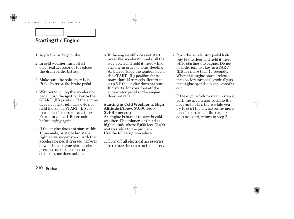 Starting the engine | Acura 2002 MDX - Owner's Manual User Manual | Page 214 / 372