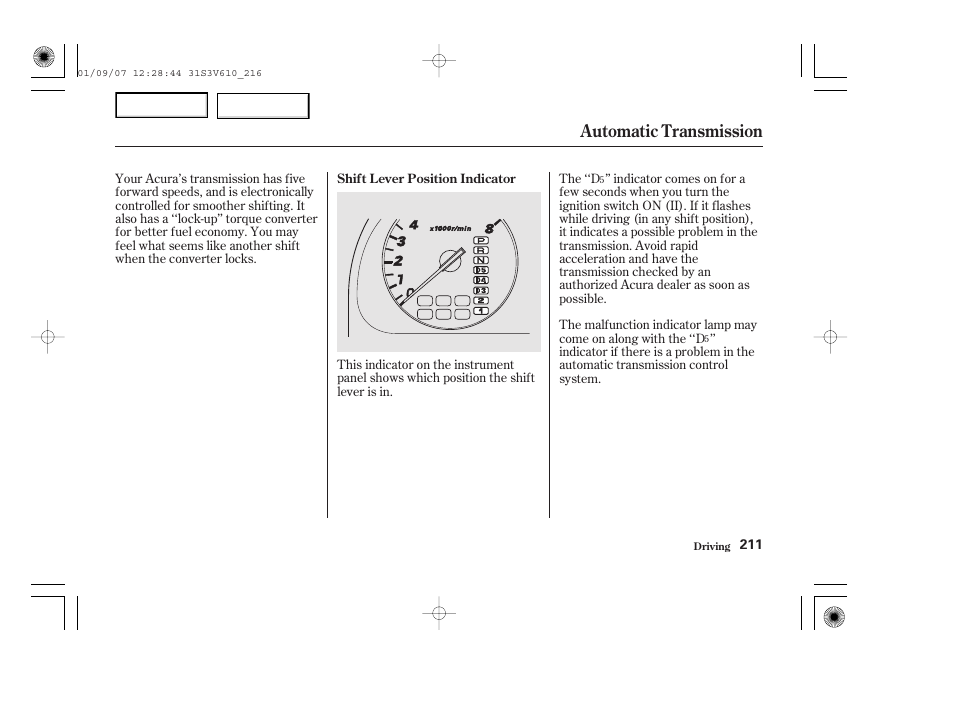 Automatic transmission | Acura 2002 MDX - Owner's Manual User Manual | Page 215 / 372