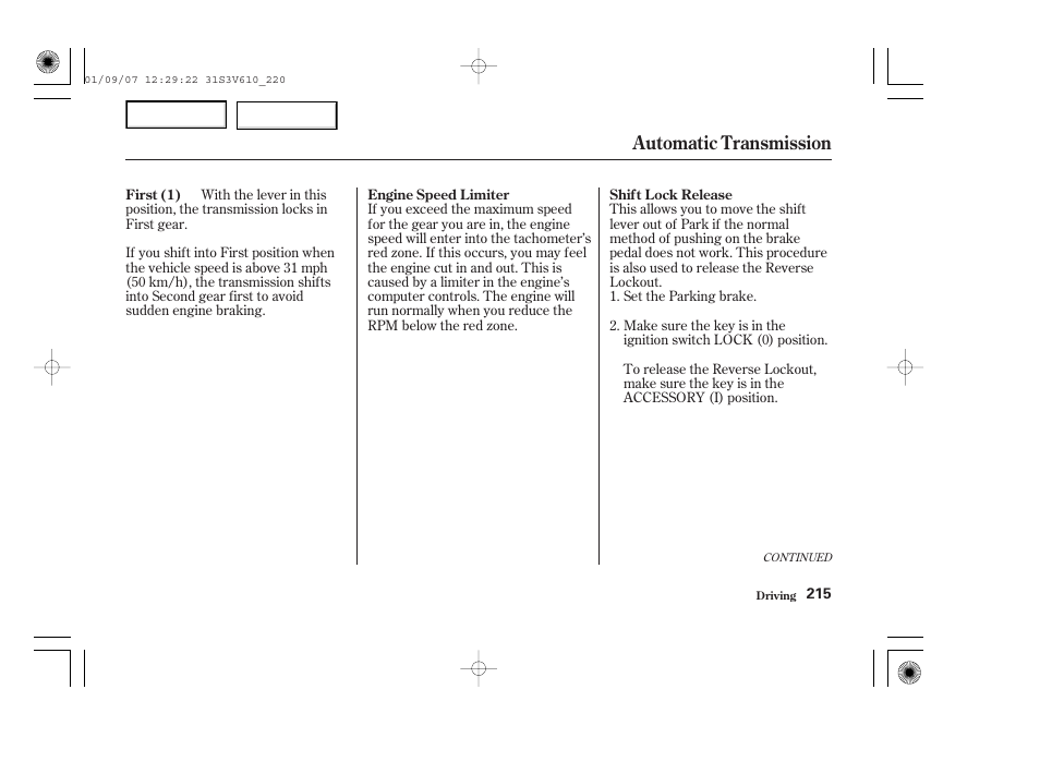 Automatic transmission | Acura 2002 MDX - Owner's Manual User Manual | Page 219 / 372