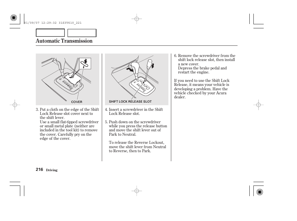 Automatic transmission | Acura 2002 MDX - Owner's Manual User Manual | Page 220 / 372