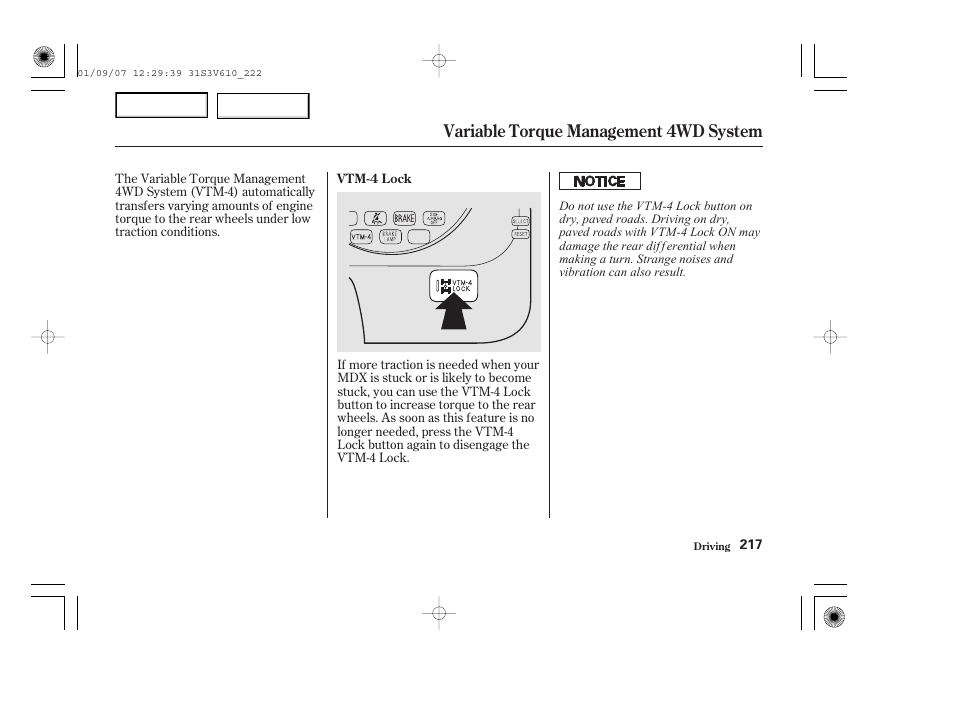 Variable torque management 4wd system | Acura 2002 MDX - Owner's Manual User Manual | Page 221 / 372