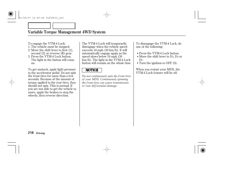 Variable torque management 4wd system | Acura 2002 MDX - Owner's Manual User Manual | Page 222 / 372