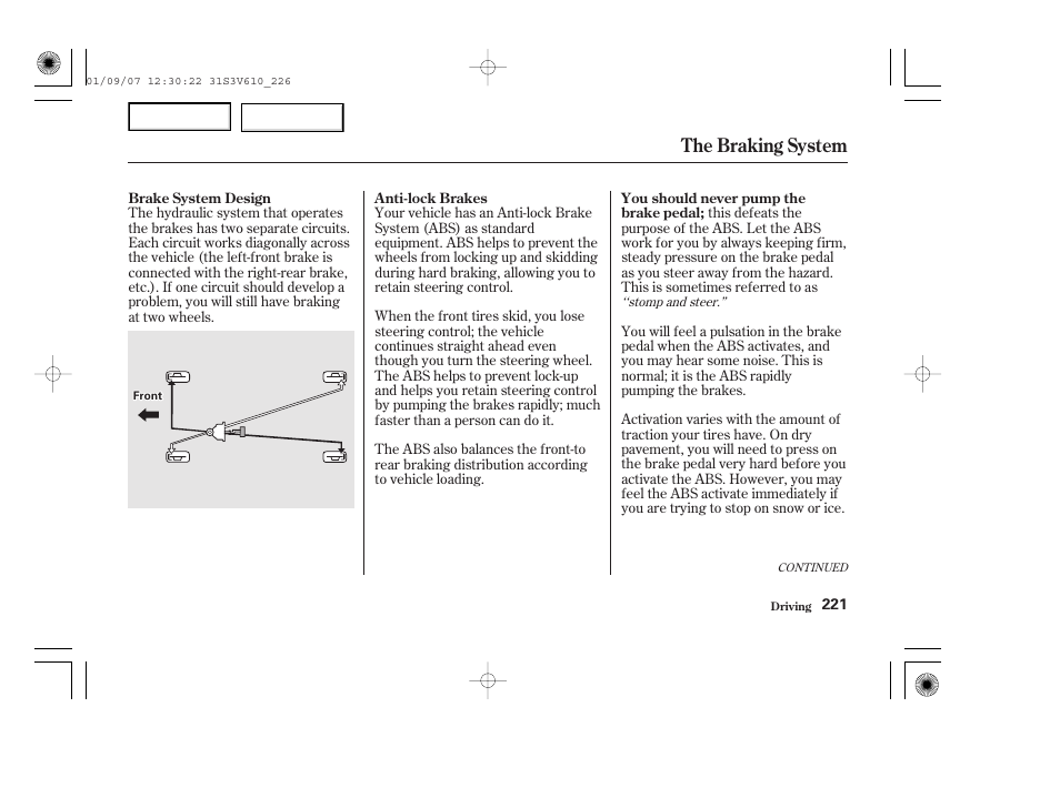 The braking system | Acura 2002 MDX - Owner's Manual User Manual | Page 225 / 372