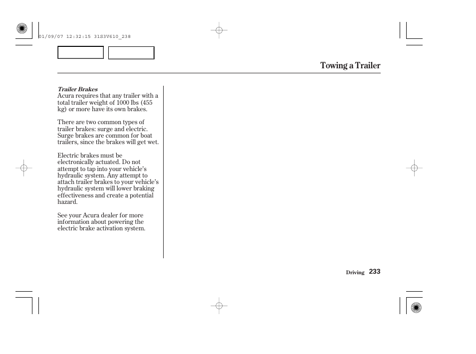 Towing a trailer | Acura 2002 MDX - Owner's Manual User Manual | Page 237 / 372